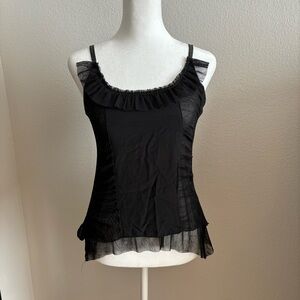 yujiyeong Black Sleeveless Blouse W/ Lace & Ruffle. Size small